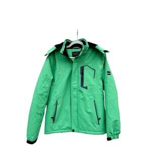 Pooluly Women's L Ski Jacket Snowboard Winter Waterproof Green Hooded coat
